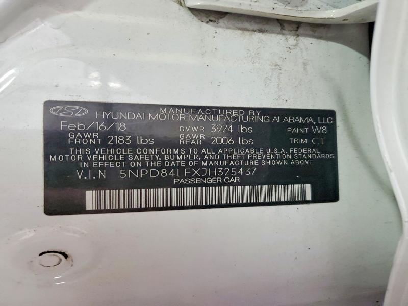 49078146 :رقم المزاد ، 5NPD84LFXJH325437 vin ، 2018 Hyundai Elantra مزاد بيع