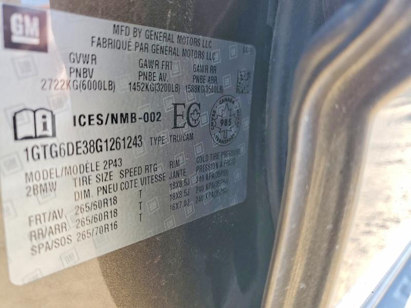 Aukcja sprzedaży 2016 Gmc Canyon, vin: 1GTG6DE38G1261243, numer aukcji: 50145436