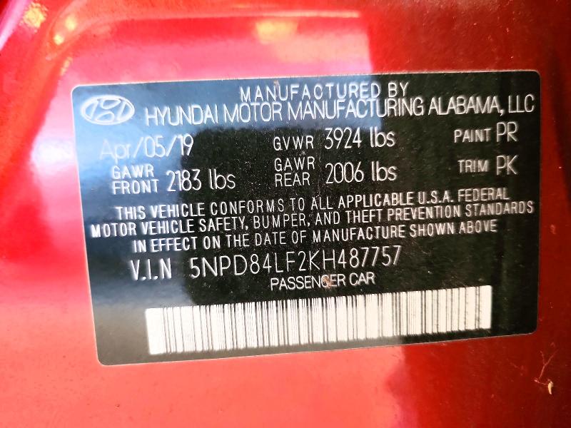 Auction sale of the 2019 Hyundai Elantra, vin: 5NPD84LF2KH487757, lot number: 51494846