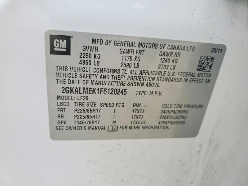 2015 Gmc Terrain მანქანა იყიდება აუქციონზე, vin: 2GKALMEK1F6120245, აუქციონის ნომერი: 51639676