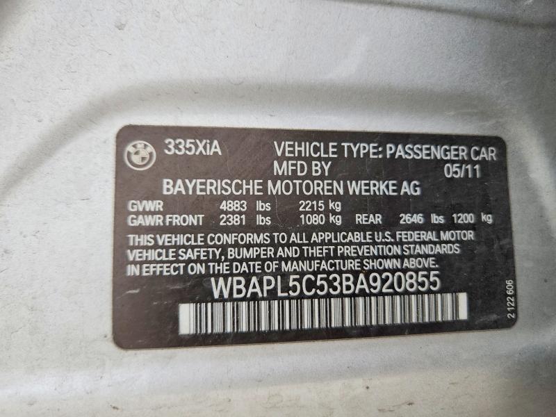 Aukcja sprzedaży 2011 Bmw 335, vin: WBAPL5C53BA920855, numer aukcji: 50739636