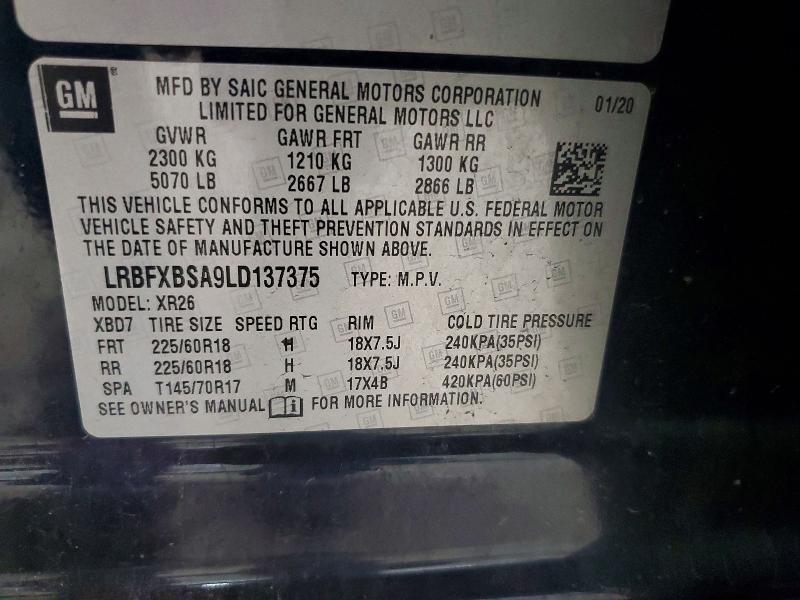 49724006 :رقم المزاد ، LRBFXBSA9LD137375 vin ، 2020 Buick Envision مزاد بيع