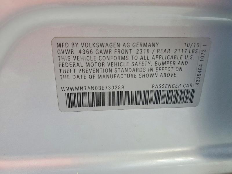 2011 Volkswagen Cc მანქანა იყიდება აუქციონზე, vin: WVWMN7AN0BE730289, აუქციონის ნომერი: 49494606