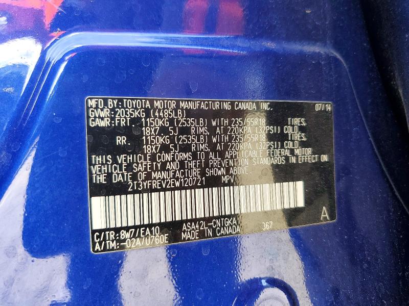Aukcja sprzedaży 2014 Toyota Rav4, vin: 2T3YFREV2EW120721, numer aukcji: 51289676