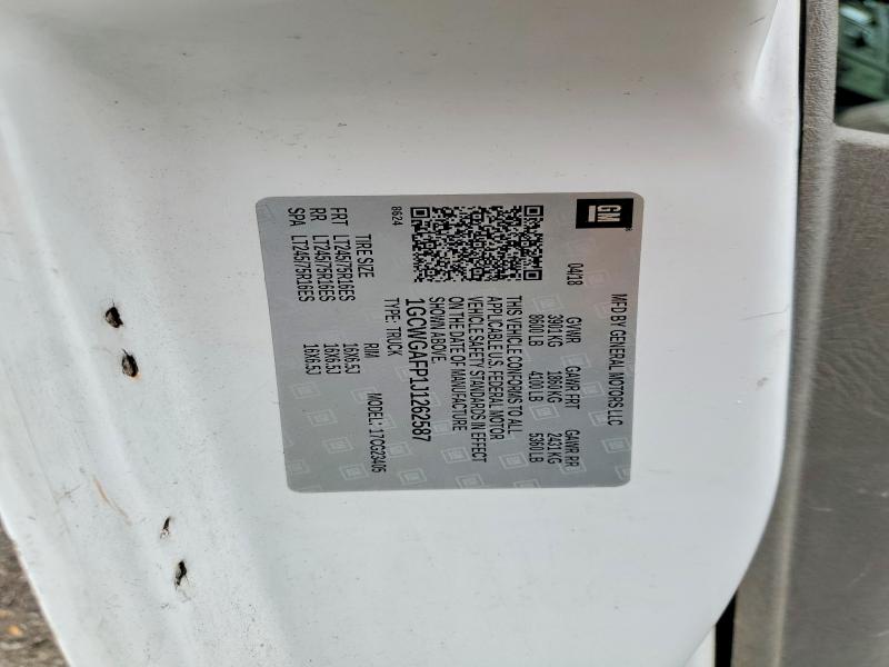 Aukcja sprzedaży 2018 Chevrolet Express 2500, vin: 1GCWGAFP1J1262587, numer aukcji: 50733706