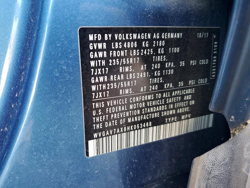 Aukcja sprzedaży 2017 Volkswagen Tiguan, vin: WVGAV7AX8HK053468, numer aukcji: 51011486