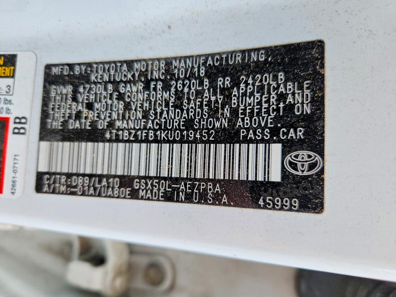 2019 Toyota Avalon მანქანა იყიდება აუქციონზე, vin: 4T1BZ1FB1KU019452, აუქციონის ნომერი: 50607746