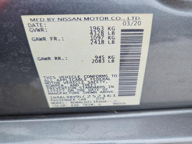 Aukcja sprzedaży 2020 Nissan Altima, vin: 1N4BL4BV9LC252161, numer aukcji: 50964066