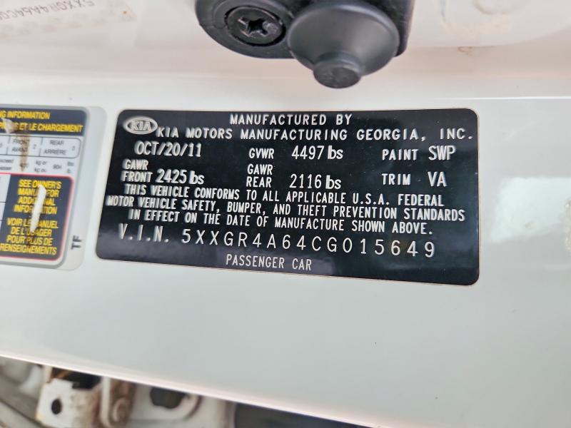 2012 Kia Optima მანქანა იყიდება აუქციონზე, vin: 5XXGR4A64CG015649, აუქციონის ნომერი: 48701606