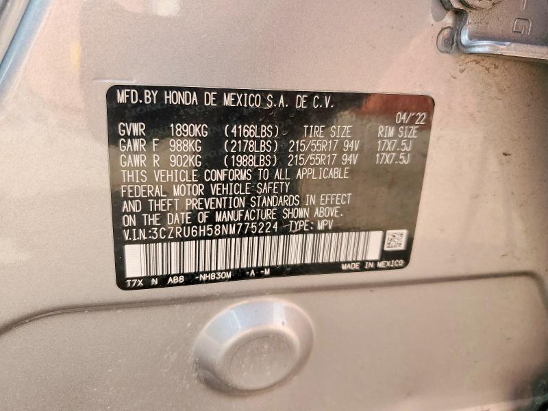 48665416 :رقم المزاد ، 3CZRU6H58NM775224 vin ، 2022 Honda Hr-v مزاد بيع