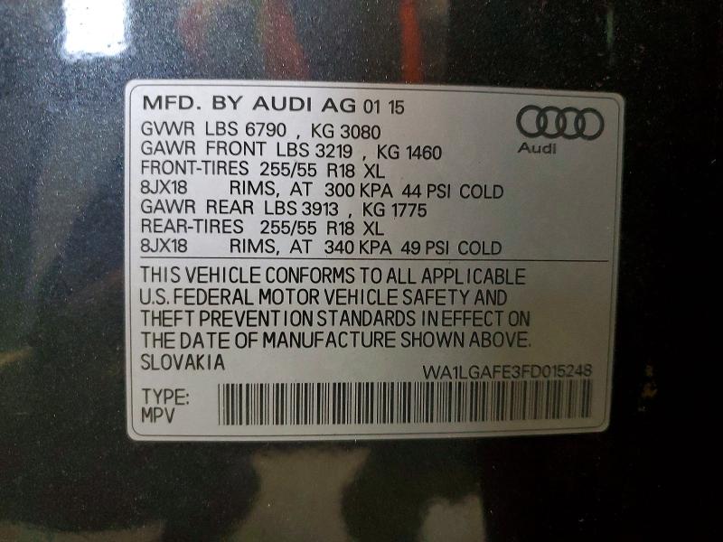 Продаж на аукціоні авто 2015 Audi Q7, vin: WA1LGAFE3FD015248, номер лоту: 51059386