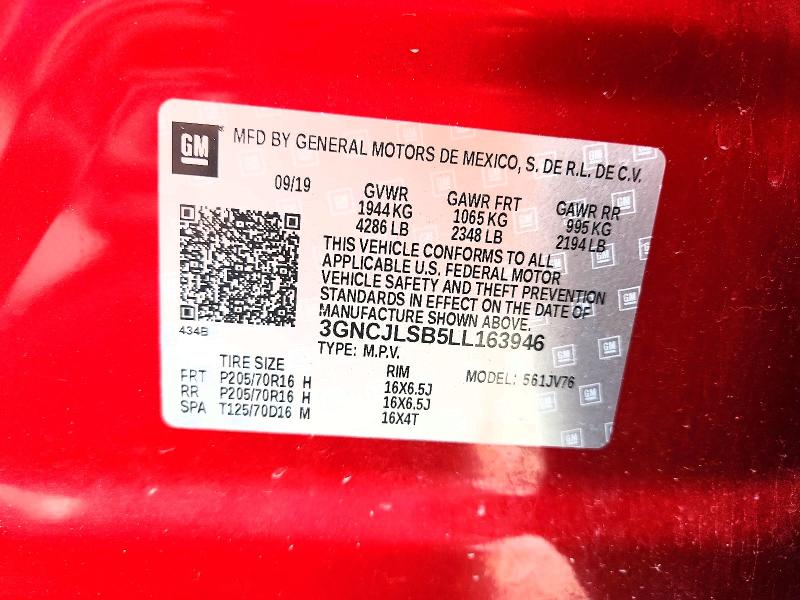 Aukcja sprzedaży 2020 Chevrolet Trax, vin: 3GNCJLSB5LL163946, numer aukcji: 49661606
