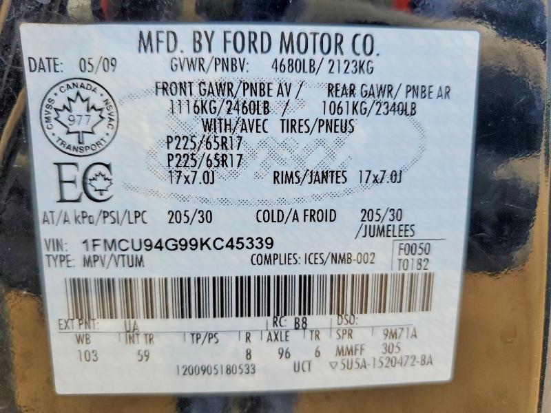 Aukcja sprzedaży 2009 Ford Escape, vin: 1FMCU94G99KC45339, numer aukcji: 51113696