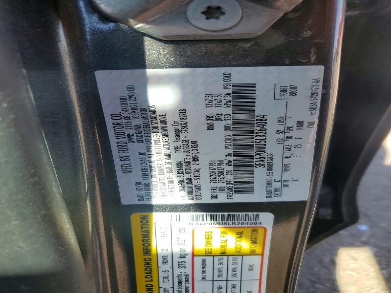 Aukcja sprzedaży 2020 Ford Fusion, vin: 3FA6P0MU5LR264084, numer aukcji: 50580526