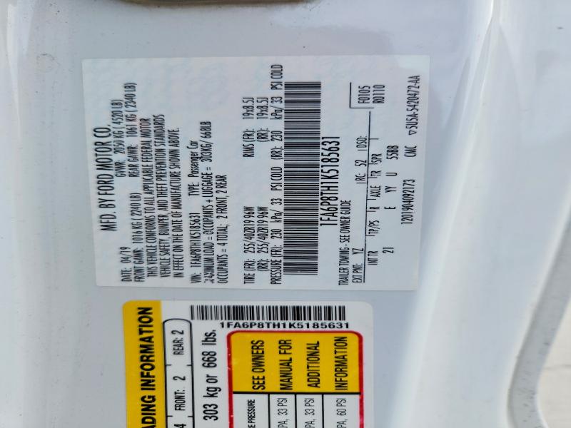 Aukcja sprzedaży 2019 Ford Mustang, vin: 1FA6P8TH1K5185631, numer aukcji: 49010656