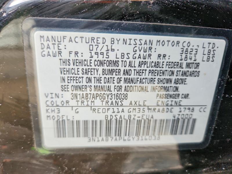 Aukcja sprzedaży 2016 Nissan Sentra, vin: 3N1AB7AP6GY316038, numer aukcji: 51971816