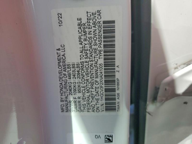 Продажа на аукционе авто 2022 Honda Accord, vin: 1HGCV3F2XNA041005, номер лота: 48866696