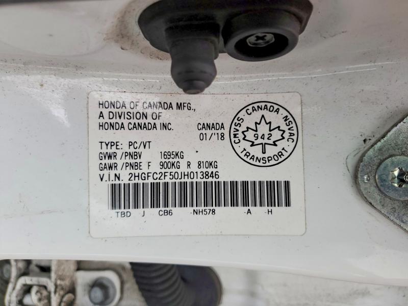 Продаж на аукціоні авто 2018 Honda Civic, vin: 2HGFC2F50JH013846, номер лоту: 46206066