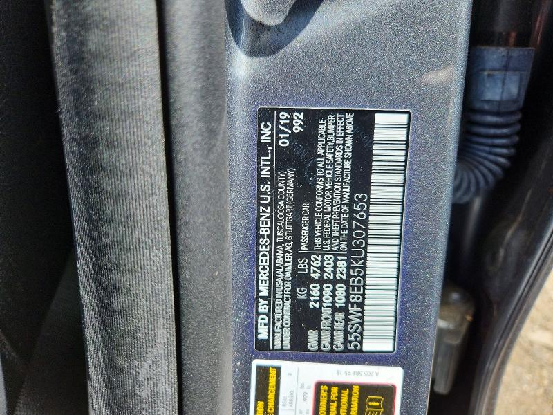 Aukcja sprzedaży 2019 Mercedes-benz C, vin: 55SWF8EB5KU307653, numer aukcji: 51062906
