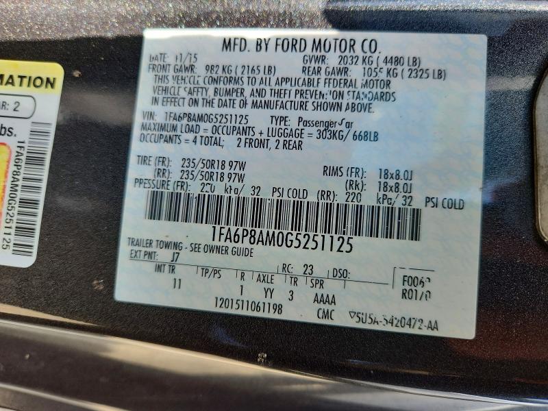 Aukcja sprzedaży 2016 Ford Mustang, vin: 1FA6P8AM0G5251125, numer aukcji: 49739086