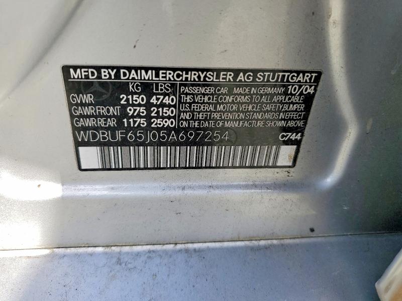 Aukcja sprzedaży 2005 Mercedes-benz E, vin: WDBUF65J05A697254, numer aukcji: 49786256