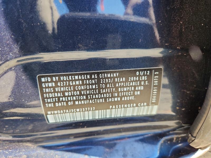 Продажа на аукционе авто 2012 Volkswagen Golf, vin: WVWDA7AJ3CW237727, номер лота: 49321366