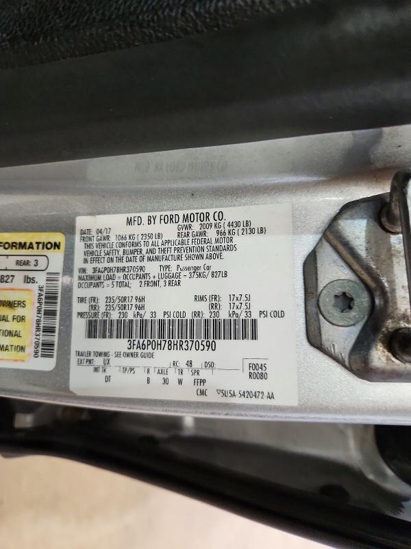2017 Ford Fusion მანქანა იყიდება აუქციონზე, vin: 3FA6P0H78HR370590, აუქციონის ნომერი: 50758136