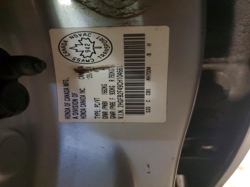 Aukcja sprzedaży 2012 Honda Civic, vin: 2HGFB2F49CH104661, numer aukcji: 49871106