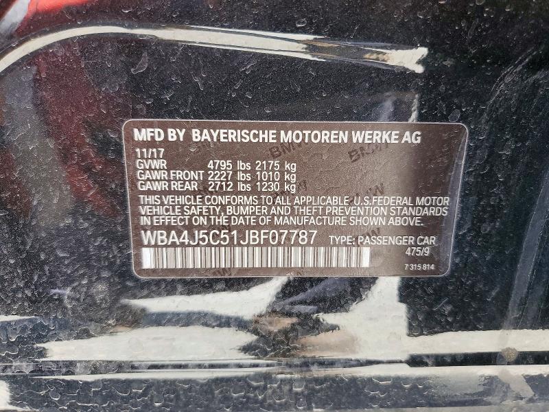 50823866 :رقم المزاد ، WBA4J5C51JBF07787 vin ، 2018 Bmw 440i مزاد بيع