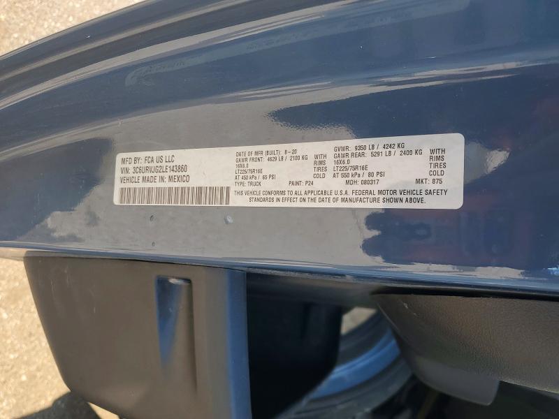 2020 Ram Promaster 3500 მანქანა იყიდება აუქციონზე, vin: 3C6URVJG2LE143860, აუქციონის ნომერი: 50739976
