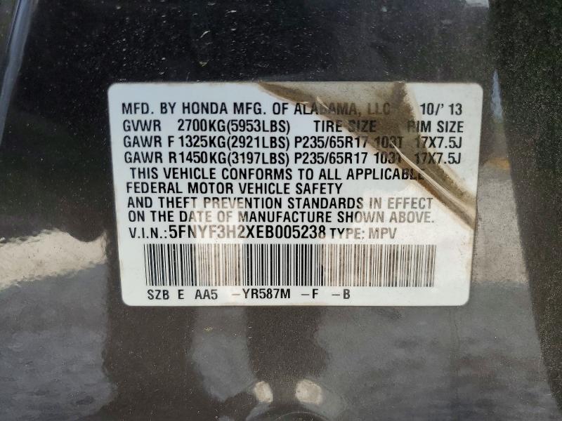 2014 Honda Pilot მანქანა იყიდება აუქციონზე, vin: 5FNYF3H2XEB005238, აუქციონის ნომერი: 50958276