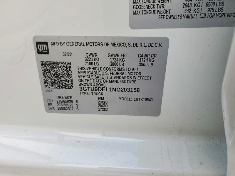 Aukcja sprzedaży 2022 Gmc Sierra Limited, vin: 3GTU9DEL1NG203158, numer aukcji: 48790666