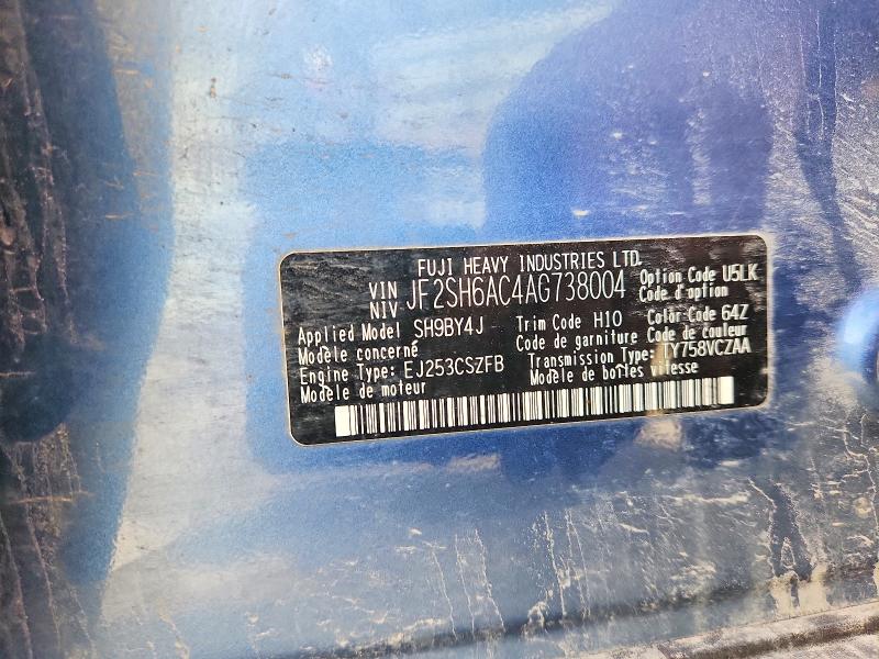Продаж на аукціоні авто 2010 Subaru Forester, vin: JF2SH6AC4AG738004, номер лоту: 50568316