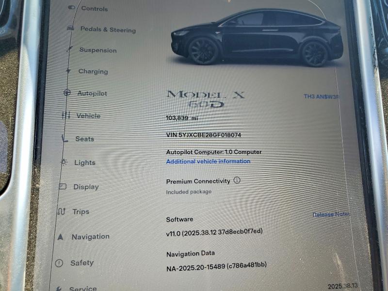 2016 Tesla Model X მანქანა იყიდება აუქციონზე, vin: 5YJXCBE28GF018074, აუქციონის ნომერი: 50806966