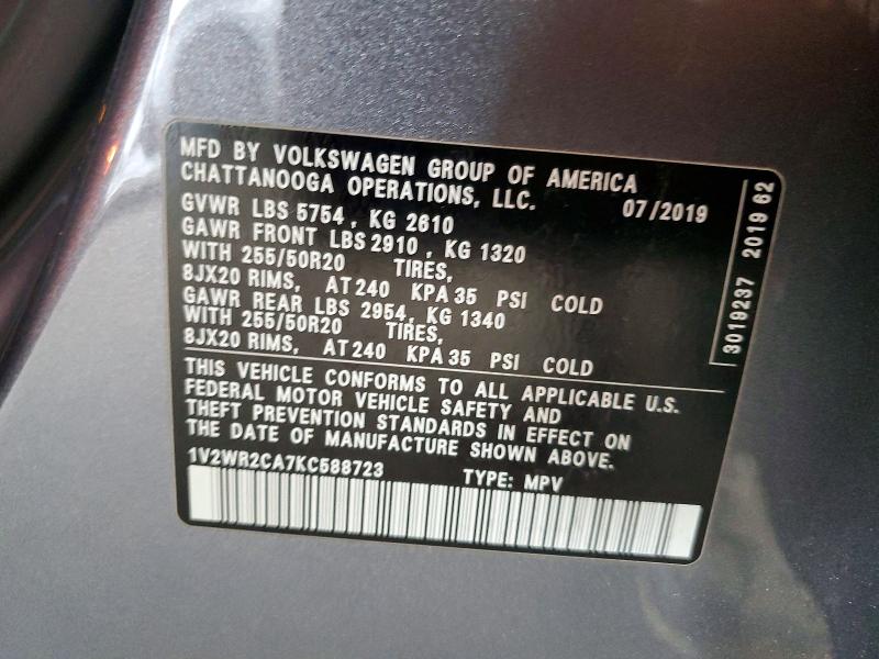 Продаж на аукціоні авто 2019 Volkswagen Atlas, vin: 1V2WR2CA7KC588723, номер лоту: 50250416
