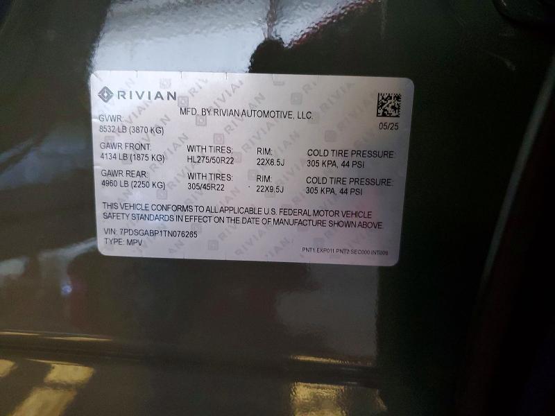 2026 Rivian R1s მანქანა იყიდება აუქციონზე, vin: 7PDSGABP1TN076265, აუქციონის ნომერი: 51139216