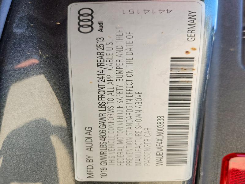 Продажа на аукционе авто 2020 Audi A4, vin: WAUENAF4XLN003838, номер лота: 48478786