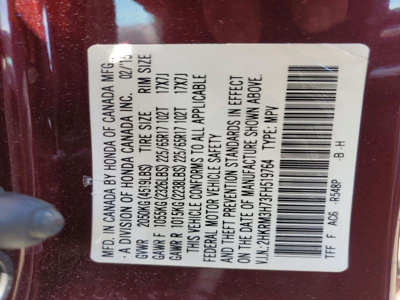 Продаж на аукціоні авто 2015 Honda Cr-v, vin: 2HKRM3H73FH519764, номер лоту: 50215036