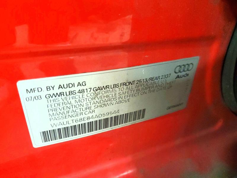 Продажа на аукционе авто 2004 Audi A4, vin: WAULT68E84A059544, номер лота: 49915766