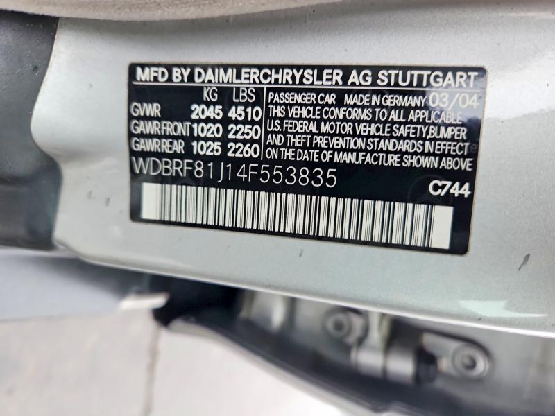 Aukcja sprzedaży 2004 Mercedes-benz C, vin: WDBRF81J14F553835, numer aukcji: 51353756