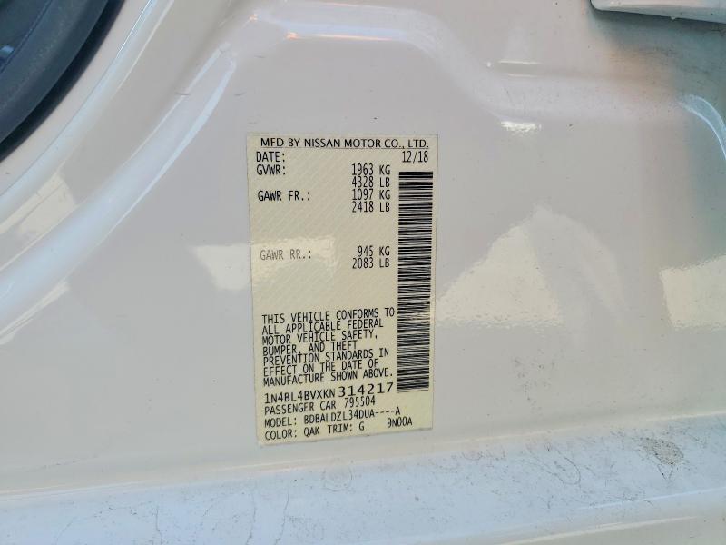 2019 Nissan Altima მანქანა იყიდება აუქციონზე, vin: 1N4BL4BVXKN314217, აუქციონის ნომერი: 49094766