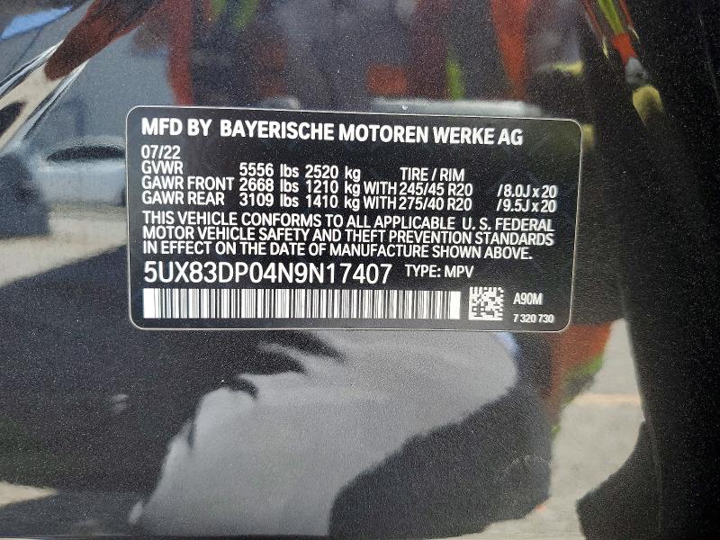 2022 Bmw X3 მანქანა იყიდება აუქციონზე, vin: 5UX83DP04N9N17407, აუქციონის ნომერი: 50453886