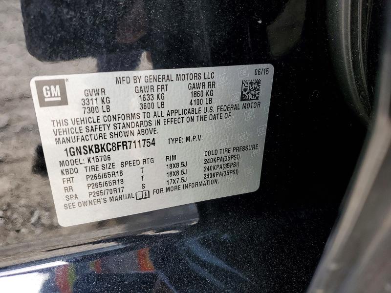 Aukcja sprzedaży 2015 Chevrolet Tahoe, vin: 1GNSKBKC8FR711754, numer aukcji: 49307236