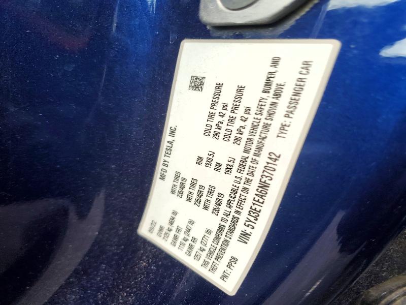 51487766 :رقم المزاد ، 5YJ3E1EA6NF370142 vin ، 2022 Tesla Model 3 مزاد بيع