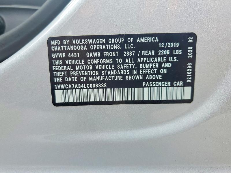 Продажа на аукционе авто 2020 Volkswagen Passat, vin: 1VWCA7A34LC008338, номер лота: 48936826