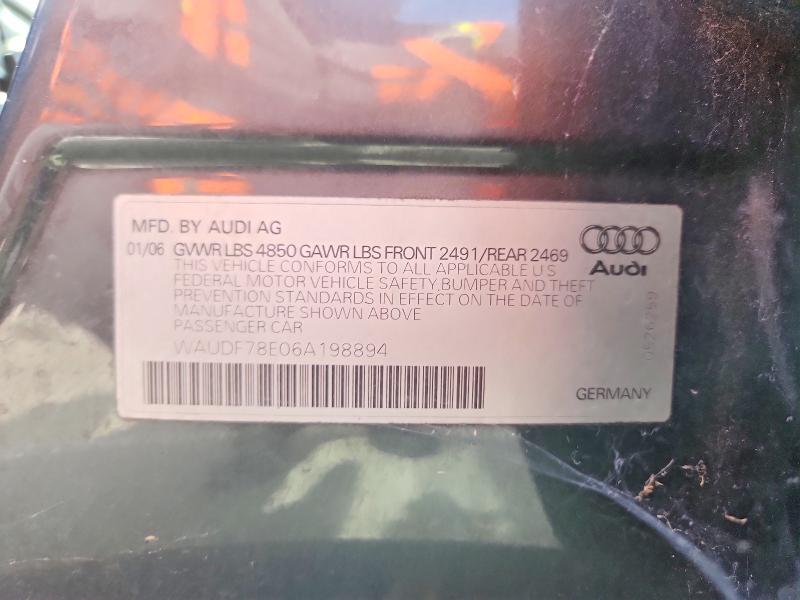 2006 Audi A4 მანქანა იყიდება აუქციონზე, vin: WAUDF78E06A198894, აუქციონის ნომერი: 48864106