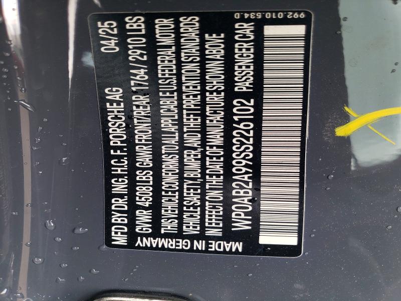50114366 :رقم المزاد ، WP0AB2A99SS226102 vin ، 2025 Porsche 911 مزاد بيع