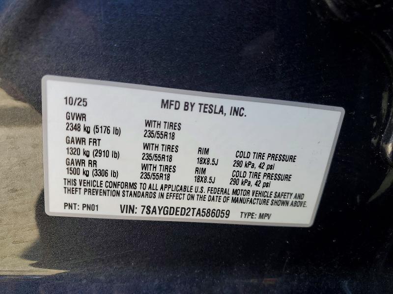 50976586 :رقم المزاد ، 7SAYGDED2TA586059 vin ، 2026 Tesla Model Y مزاد بيع