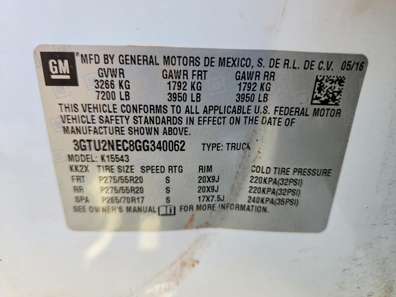 Aukcja sprzedaży 2016 Gmc Sierra, vin: 3GTU2NEC8GG340062, numer aukcji: 50525936