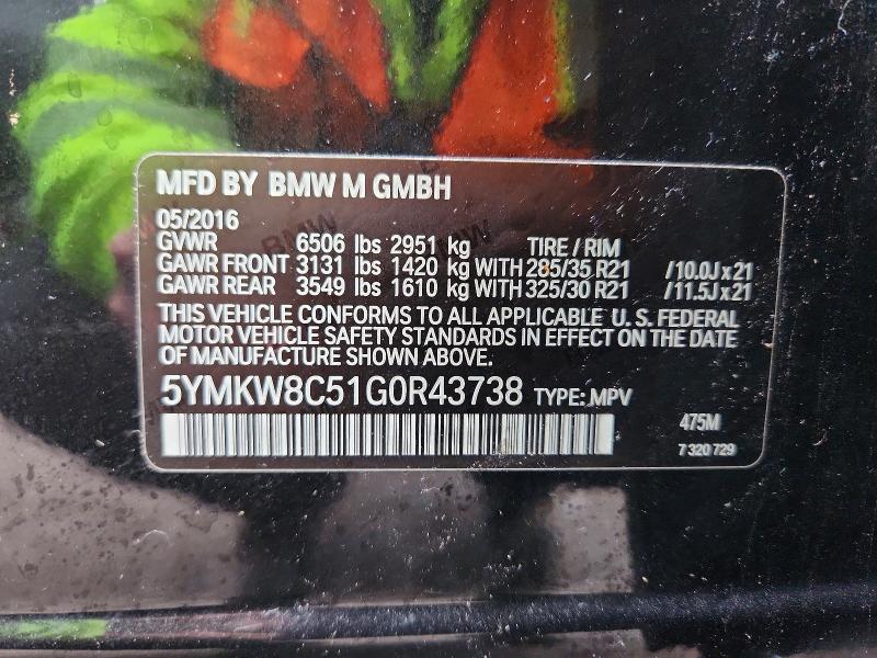 50812126 :رقم المزاد ، 5YMKW8C51G0R43738 vin ، 2016 Bmw X6 مزاد بيع